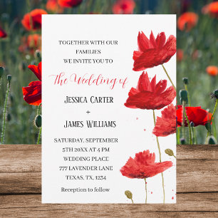 Red Poppies Watercolor Rustikale Hochzeit Einladung