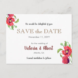 Red Poppies Wild Floral Wedding retten das Datum Ankündigungspostkarte