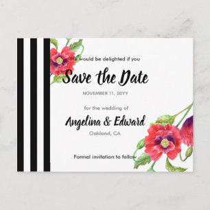 Red Poppies Wild Floral Wedding retten das Datum Ankündigungspostkarte