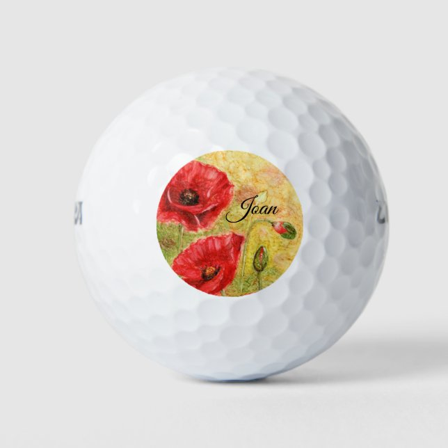 Red Poppy Art Golfball (Vorderseite)