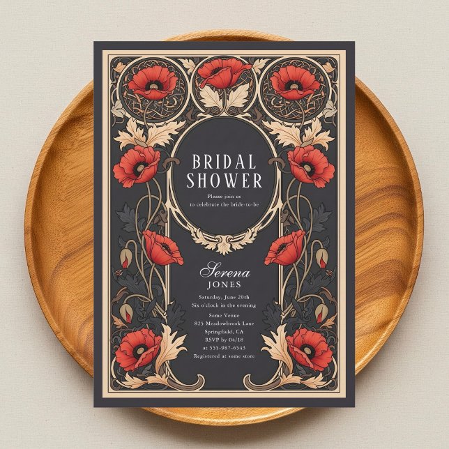 Red Poppy Art Nouveau Bridal Dusche Einladung (Von Creator hochgeladen)