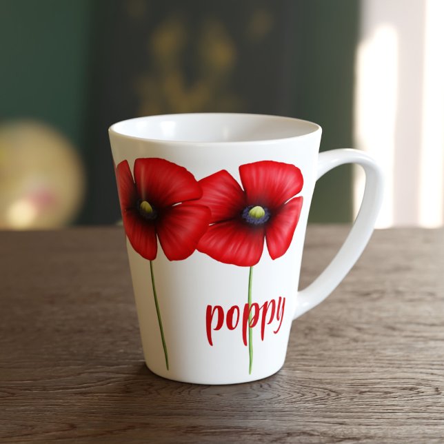 Red Poppy August Birth Blume Kleine Latte Tasse (Pop your lattes in this cute poppy latte mug. Just add your name)