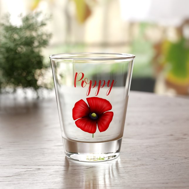 Red Poppy August Birth Blume Shot Glass Schnapsglas (Pop your name on this cute poppy shot glass)