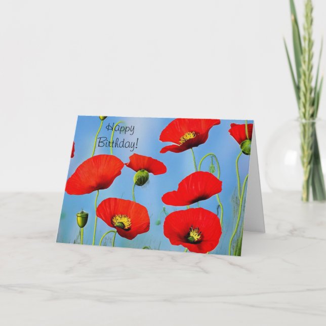 Red Poppy Birthday Dankeskarte (Vorderseite)