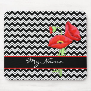 Red Poppy Black & White Personalize Zickzack Zizza Mousepad