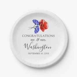 Red Poppy & Blue Cornflower Name & Hochzeitstag Pappteller