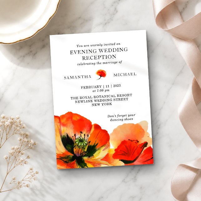 Red Poppy Blume Abend Hochzeitsempfang Einladung (Von Creator hochgeladen)