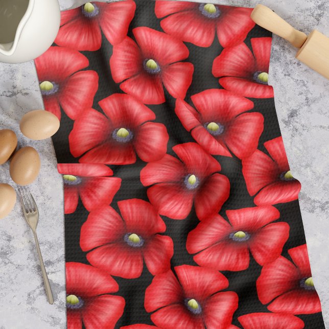 Red Poppy Blume auf Black Kittuch Geschirrtuch (Pop a poppy kitchen towel in your kitchen for a lovely pop of color. Makes a great housewarming gift)