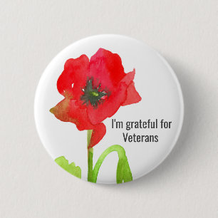 Red Poppy Blume dankbar für Veteranen Button