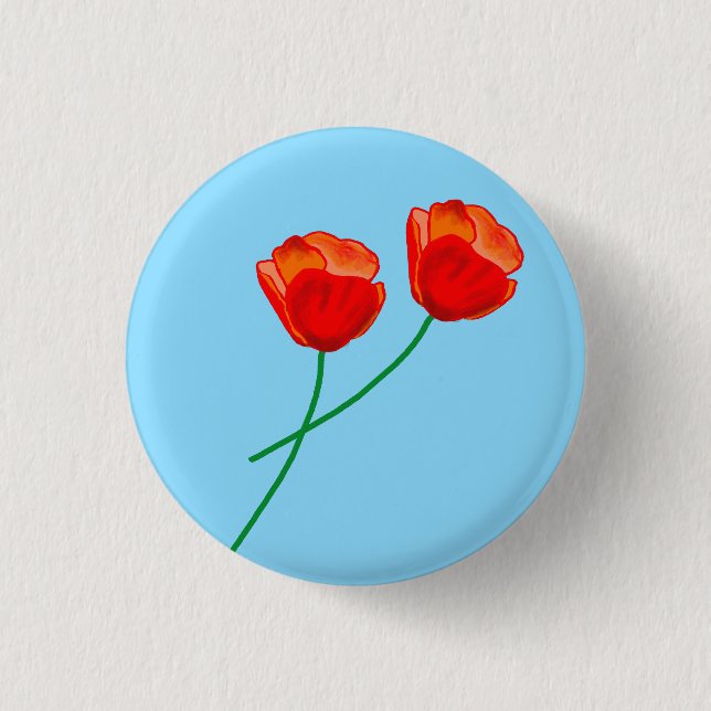 Red Poppy Blume Heart Sky Blue Button (Vorderseite)