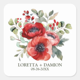 Red Poppy Blume Hochzeit Quadratischer Aufkleber