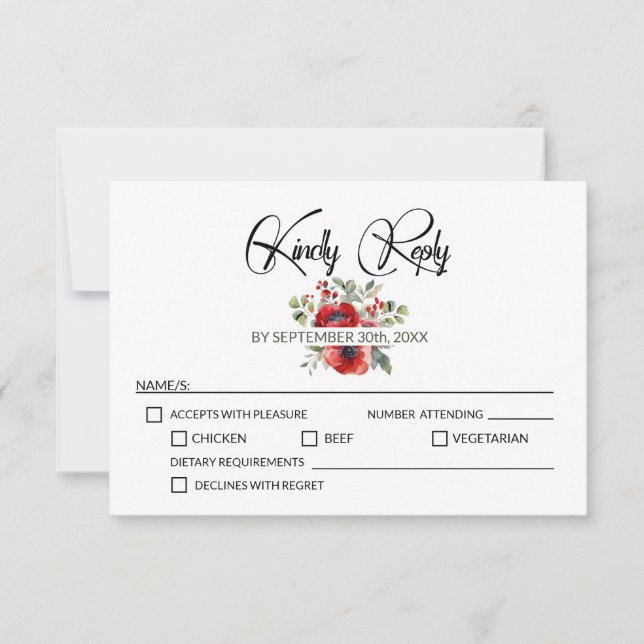Red Poppy Blume Hochzeit RSVP Karte (Vorderseite)