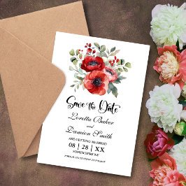 Red Poppy Blume Hochzeit speichern das Datum Save The Date