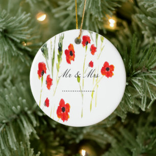 Red Poppy Blume Mr & Mrs. Keramik Ornament