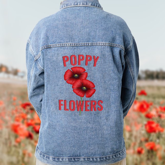 Red Poppy Blume Personalisiert Denim Jacket Jeansjacke (Pretty poppy denim jacket with space for your name)