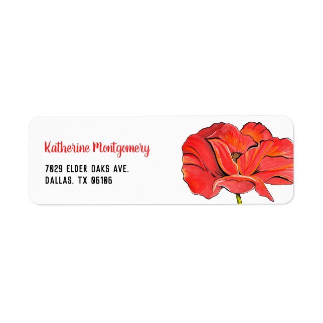 Red Poppy Blume Personalisiert Name Rücksendeadres (Vorne)