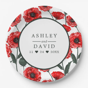 Red Poppy Blume Personalisierte Hochzeit Pappteller