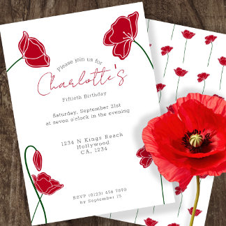 Red Poppy Blume Personalisiertes Party Einladung