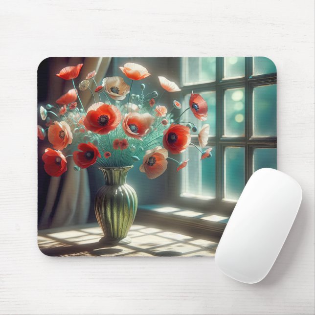 Red Poppy Bouquet im sonnigen Fenster Mousepad (Mit Mouse)