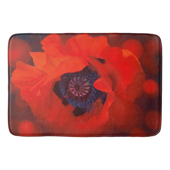 Red Poppy Dark Background & Bokeh Effekt Badematte (Vorderseite)