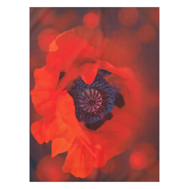 Red Poppy Dark Background & Bokeh Effekt Tischdecke (Vorderseite)