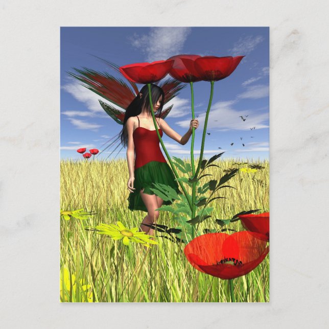 Red Poppy Fairy im Sommer Postkarte (Vorderseite)