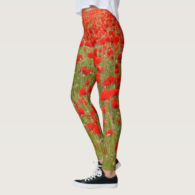 Red poppy field of flowers tie leggings (Links)