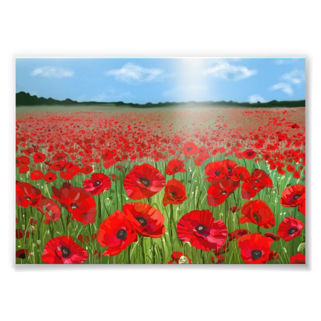 Red poppy field wall art decor landscape fotodruck (Vorne)