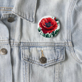 Red Poppy Floral Button