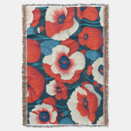 Red Poppy Floral  Decke