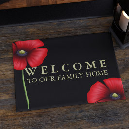 Red Poppy Floral Familienname Black Doormat Fußmatte