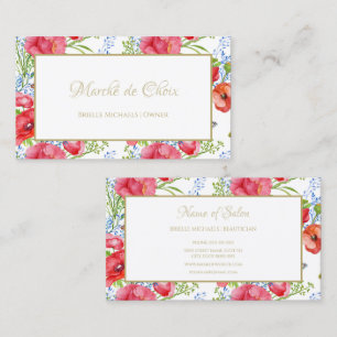 Red Poppy Floral Gold Script Beauty Boutique Visitenkarte