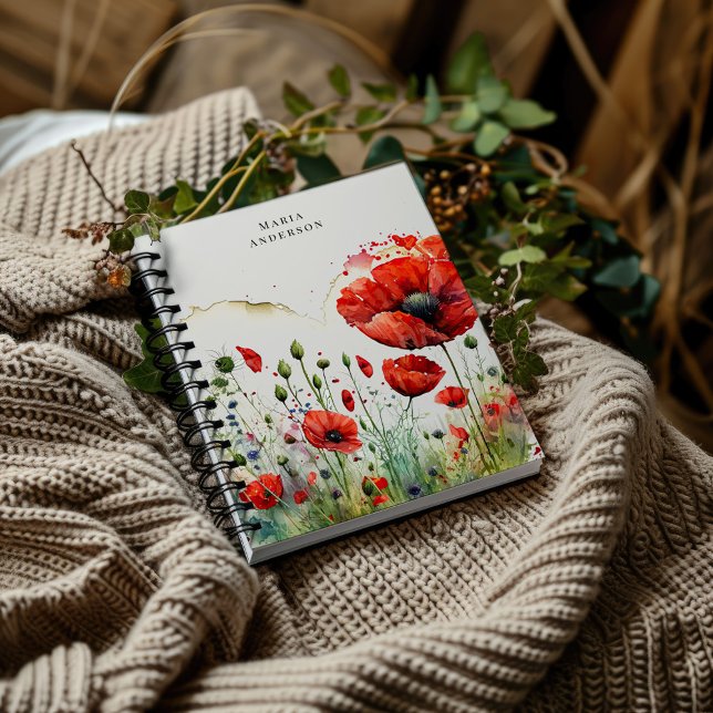 Red Poppy Floral Monogram Notebook Notizblock (Von Creator hochgeladen)