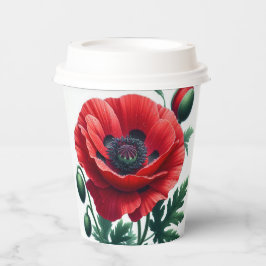 Red Poppy Floral Pappbecher
