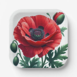 Red Poppy Floral Pappteller