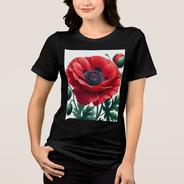 Red Poppy Floral Tri-Blend Shirt (Vorderseite)