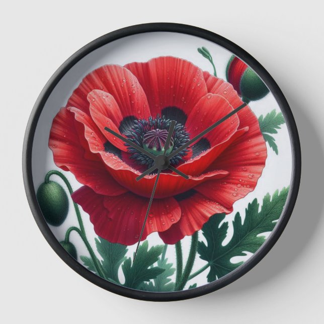 Red Poppy Floral Uhr (Vorderseite)