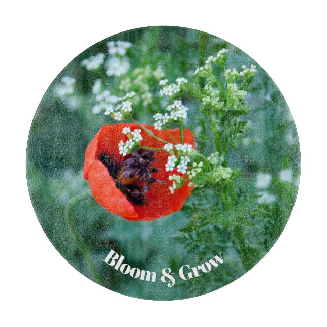 Red Poppy Flower Decorative Glass Plate | Floral A Schneidebrett (Vorderseite)