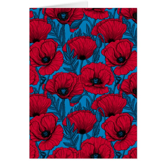 Red poppy garden on blue (Vorne)