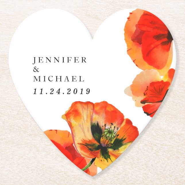 Red Poppy Illustration Florentiner Kunsthochzeit Untersetzer (Vorderseite)