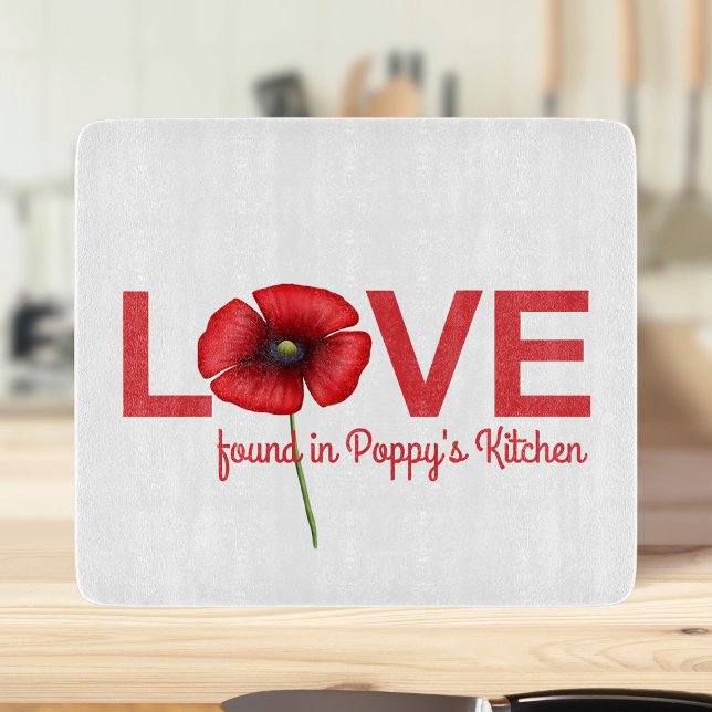 Red Poppy Liebe in Ihrer Küchenabteilung gefunden Schneidebrett (Love is found in your kitchen. Just add your name to this pretty poppy chopping board)