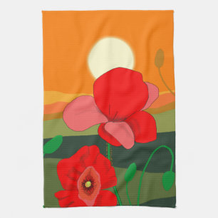 Red Poppy Meadow bei Sunset Geschirrtuch