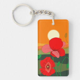Red Poppy Meadow bei Sunset Illustration Schlüsselanhänger