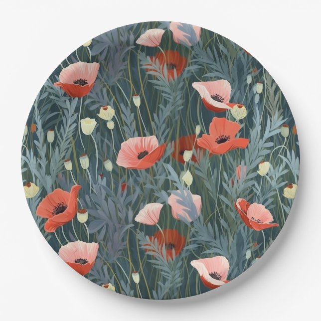 Red Poppy Meadow Pappteller (Vorderseite)