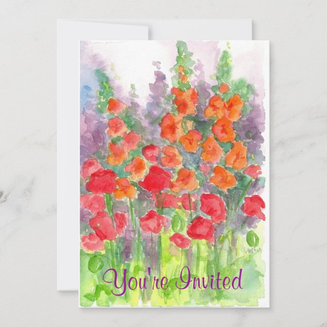 Red Poppy Orange Gladiola Watercolor Blume Party Einladung (Vorderseite)