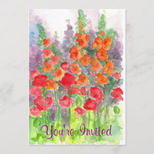Red Poppy Orange Gladiola Watercolor Blume Party Einladung