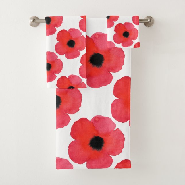 Red Poppy Pattern Badhandtuch Set (Insitu)