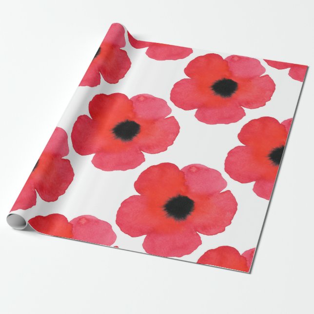 Red Poppy Pattern Geschenkpapier (Ungerollt)
