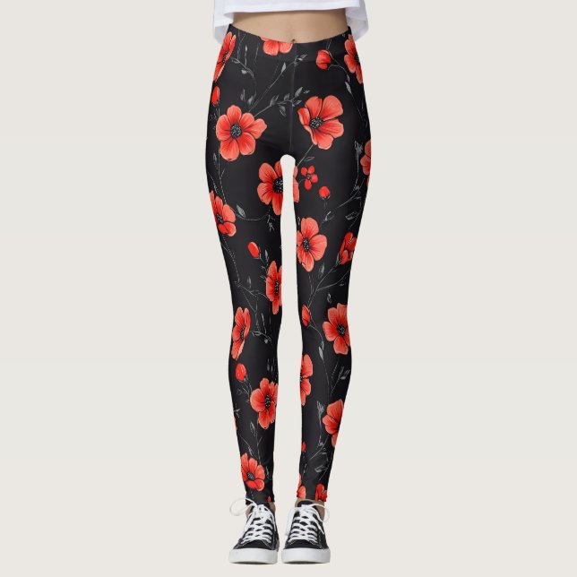 Red Poppy Pattern Leggings (Vorderseite)