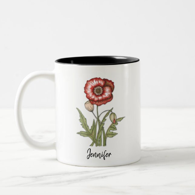 Red Poppy Personalizable Floral Zweifarbige Tasse (Links)